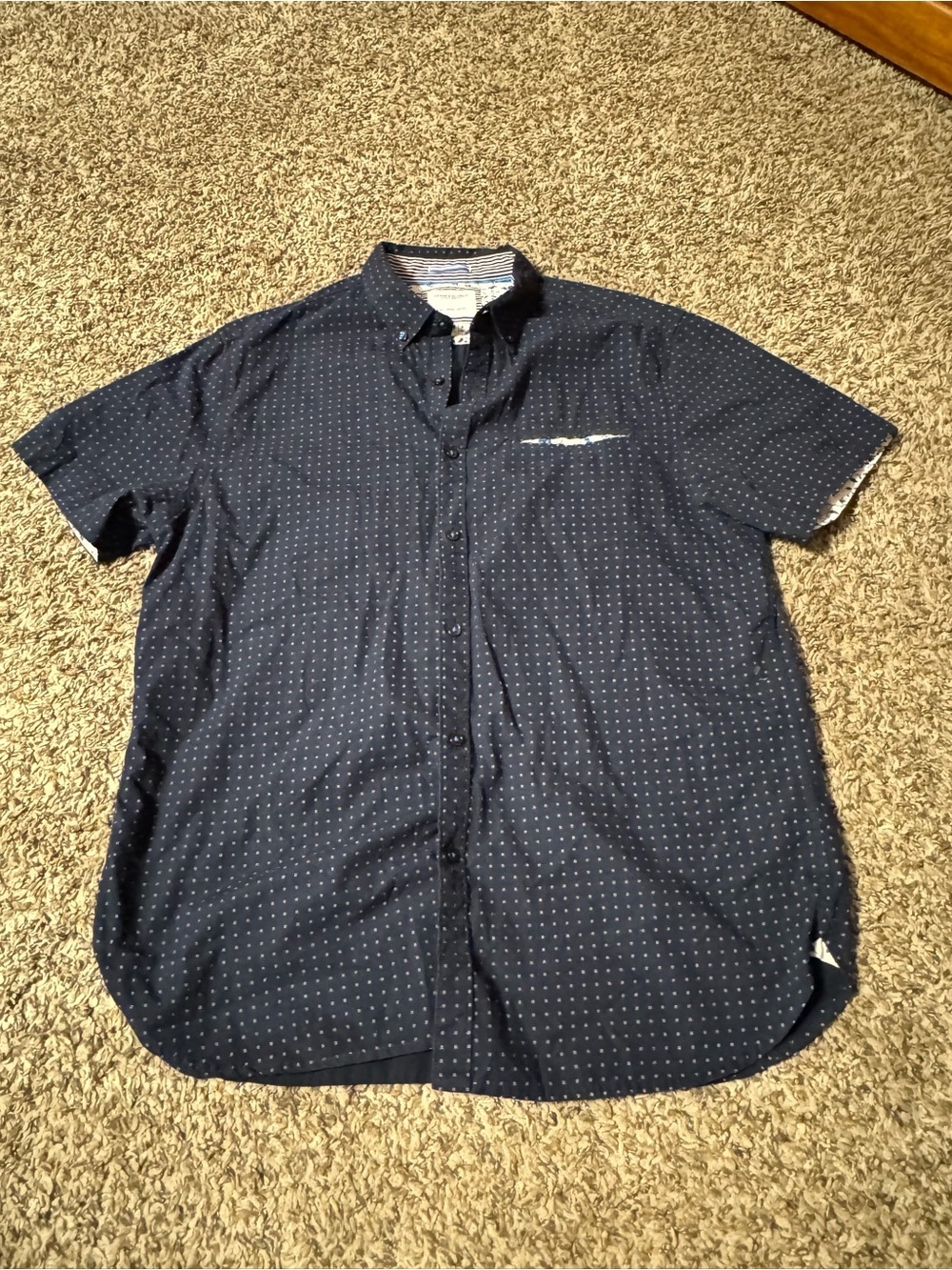 Denim & Flower Navy Short-Sleeve Dot-Print Button-Up Shirt